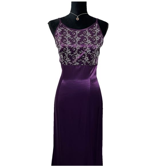 90s Jessica McClintock Gunne Sax Maxi Satin Prom Dress Plum Purple 7/8 Y2K VTG - Picture 3 of 14